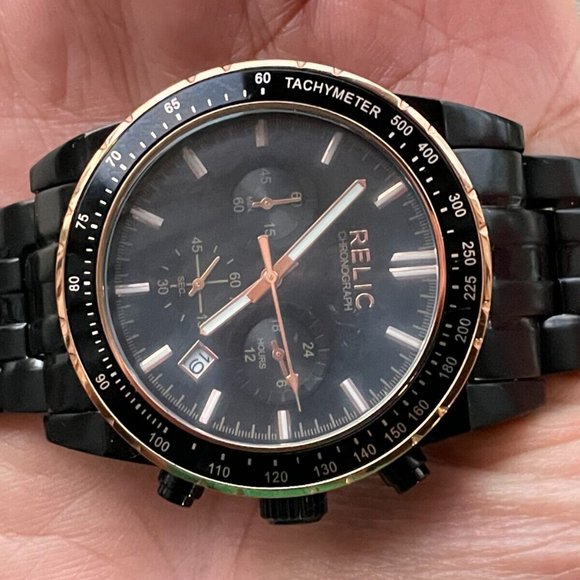 Relic Chronograph Wristwatch Black Tone Date Calendar Quartz Analog Watch $130 - Picture 4 of 12